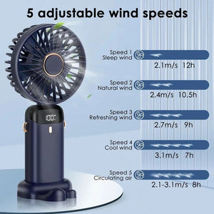 USB Rechargeable Foldable Handheld & Neck Fan – 5‑Speed Mini Air Cooler