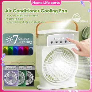 Portable USB Misting Air Cooler Fan – 5‑Spray Adjustable, 600 mL Tank & 7‑Color