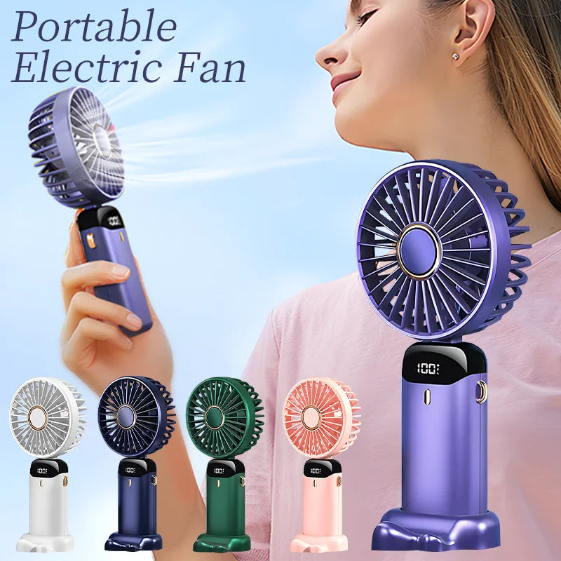 USB Rechargeable Foldable Handheld & Neck Fan – 5‑Speed Mini Air Cooler
