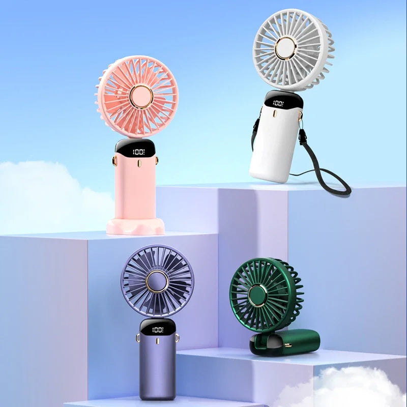 USB Rechargeable Foldable Handheld & Neck Fan – 5‑Speed Mini Air Cooler
