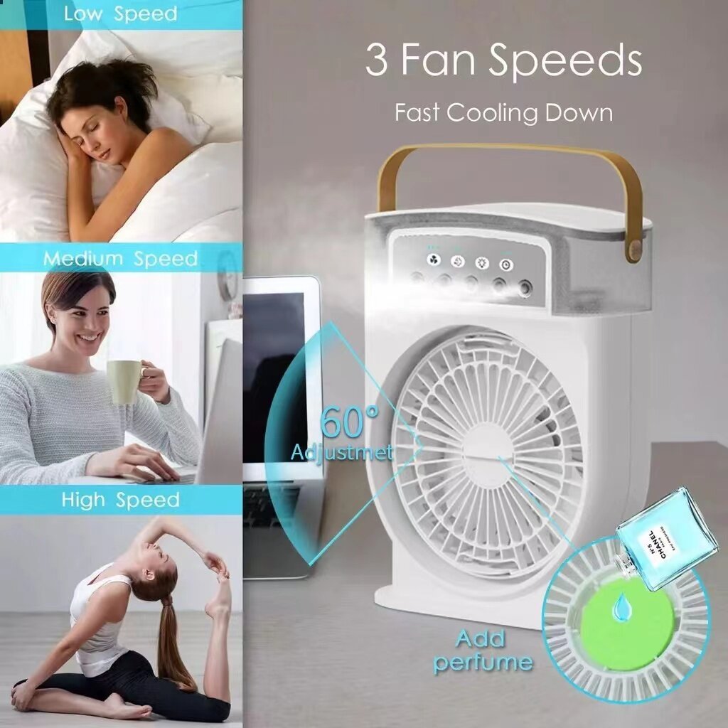 Portable USB Misting Air Cooler Fan – 5‑Spray Adjustable, 600 mL Tank & 7‑Color