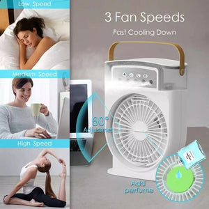 Portable USB Misting Air Cooler Fan – 5‑Spray Adjustable, 600 mL Tank & 7‑Color