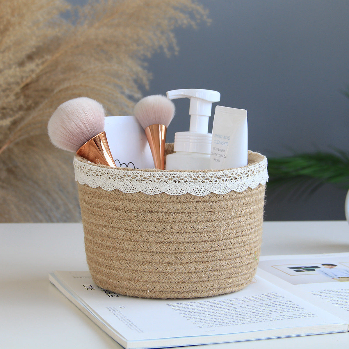 Eco-Friendly Jute Storage Basket for Cosmetics & Home Decor