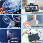 USB Rechargeable Foldable Handheld & Neck Fan – 5‑Speed Mini Air Cooler