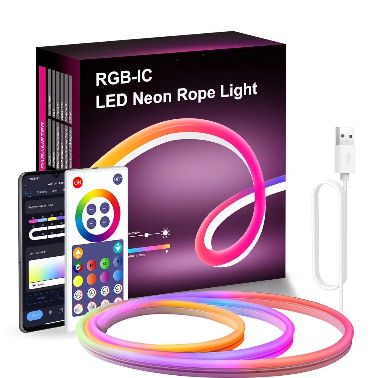 Smart Neon LED Rope Strip with App & Voice Control – 16.4 ft, Music Sync