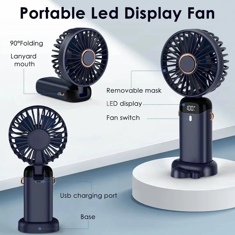 USB Rechargeable Foldable Handheld & Neck Fan – 5‑Speed Mini Air Cooler