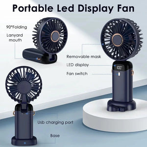 USB Rechargeable Foldable Handheld & Neck Fan – 5‑Speed Mini Air Cooler